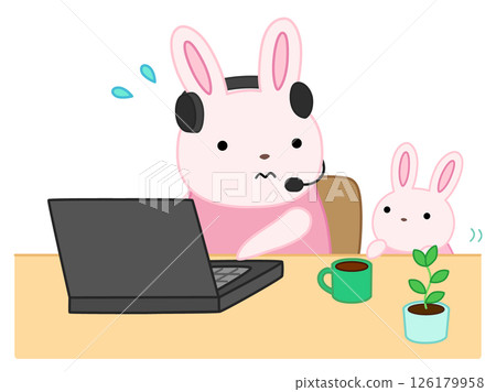 Rabbit raising child while working remotely (with main line) 126179958