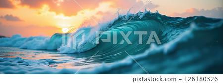 Awave crashing at sunset. 126180326