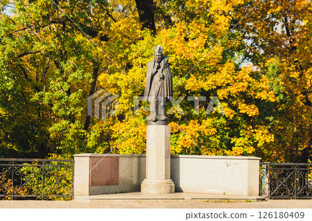 Olsztyn Poland - October 2022 Planet in hand of Nicolaus Copernicus statue near his famous castle. Nicolaus Copernicus statue on the Old Town in Olsztyn. Famous tourist attraction travel 126180409