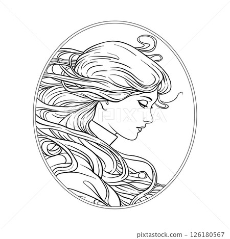 A young beautiful girl in circle frame 126180567
