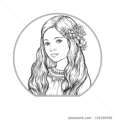 A young beautiful girl in circle frame 126180568