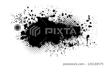 Splatter Paint Texture . Black Spray Blot of Ink. Place illustration Over any Object to Create Grungy Effect . hand drawn. Not AI, Vector 126180575