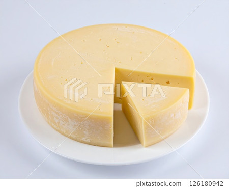 Round Yellow Cheese with Triangle Slices Round Yellow Cheese with Triangle Slices 126180942