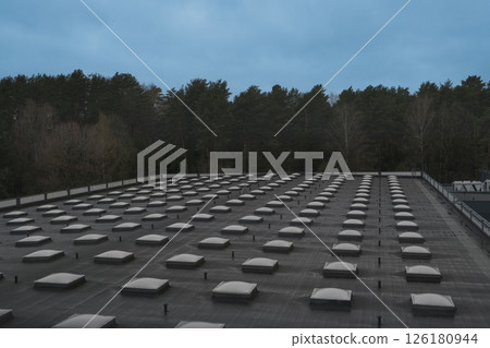 Modern roof with natural light. Skylights. Energy efficiency. Transparent panels 126180944