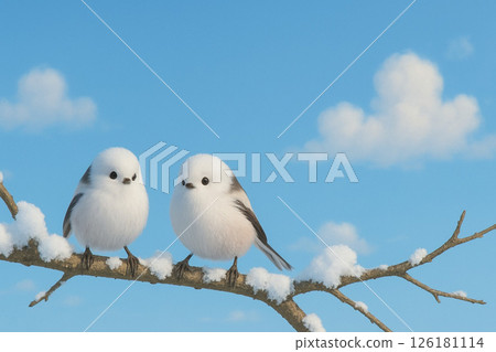 長尾山雀和雪景 126181114