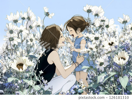 努力說話的女孩和正在傾聽的媽媽的插圖素材 126181310