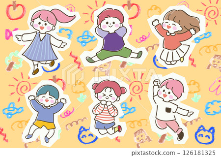 跳躍的孩子，流行，塗鴉風格的背景，水平 126181325