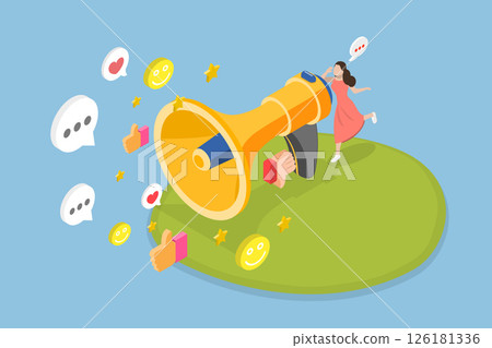 3D Isometric Flat Vector Illustration of Public Relation, Marketing Strategy 126181336