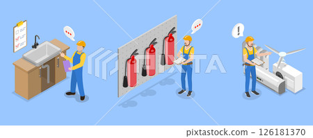 3D Isometric Flat Vector Illustration of Safety Regulations and Health Inspection, Utilities Inspection 3D Isometric Flat Vector Illustration of Safety Regulations and Health Inspection, Utilities Inspection 126181370
