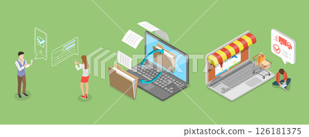 3D Isometric Flat Vector Illustration of Automated Money Transaction, Mobile Banking 126181375