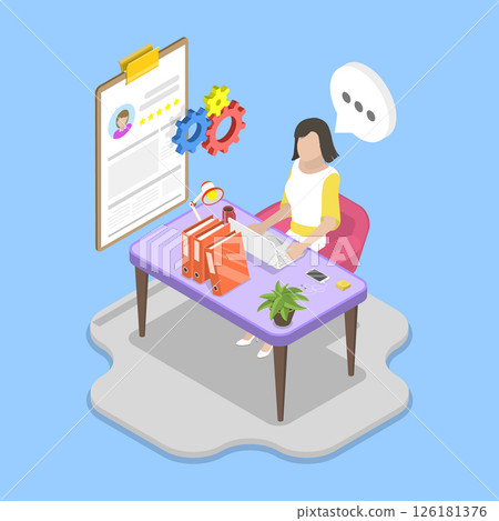 3D Isometric Flat Vector Illustration of Employee Performance Evaluation, KPI to Measure Success 126181376