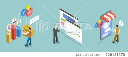 3D Isometric Flat Vector Illustration of AI and Sales, Artificial Intelligence Marketing Strategies 3D Isometric Flat Vector Illustration of AI and Sales, Artificial Intelligence Marketing Strategies 126181378