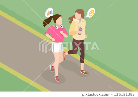 3D Isometric Flat Vector Illustration of Jogging Together, Active Lifestyle 126181392