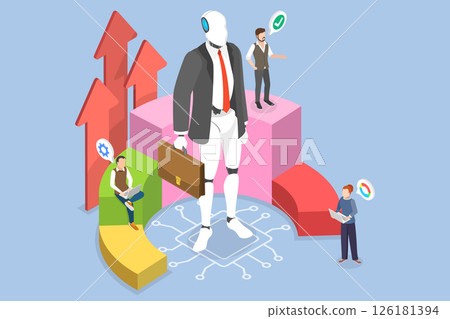 3D Isometric Flat Vector Illustration of AI in Business, Robot Assistant 126181394