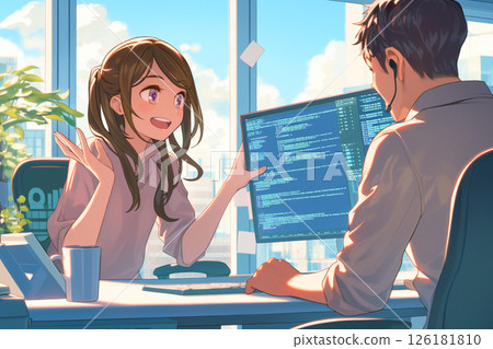 A female engineer talking about a program with gestures_Illustration 4 126181810