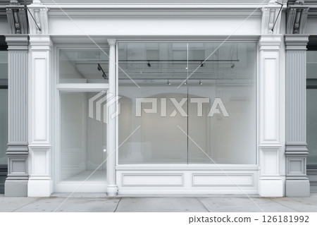 Realistic storefront mockup, local shop store glass window, small business commercial branding showcase 126181992