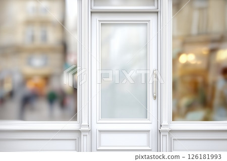 Realistic storefront mockup, local shop store glass window, small business commercial branding showcase 126181993