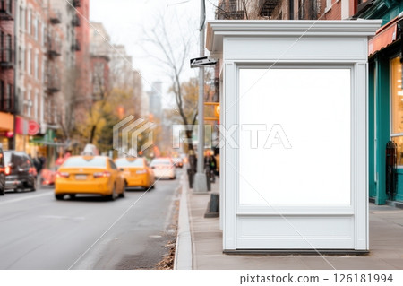Realistic storefront mockup, local shop store glass window, small business commercial branding showcase 126181994
