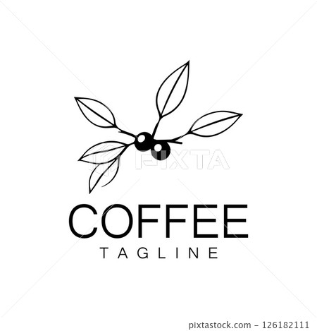 Logo design of arabica coffee cup and coffee plant hand drawn vintage style 126182111