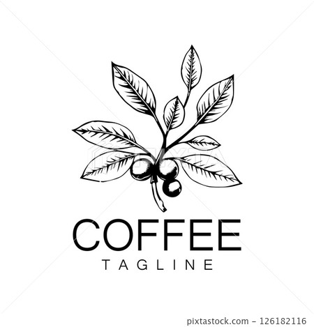 Logo design of arabica coffee cup and coffee plant hand drawn vintage style Logo design of arabica coffee cup and coffee plant hand drawn vintage style 126182116
