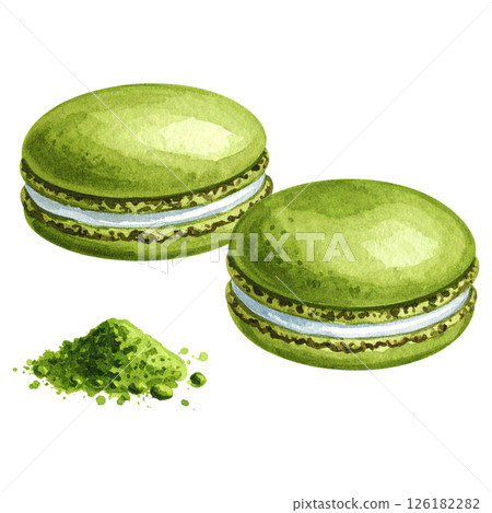 Watercolor Matcha Clipart Collection AI Generative 126182282