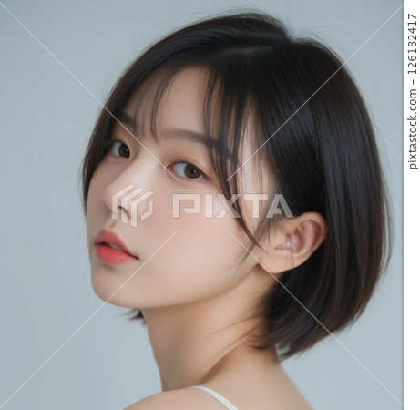 日本女性的肖像，回首白色背景 126182417