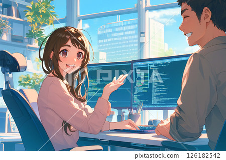 Female engineer pointing at the program screen_Illustration 1 126182542