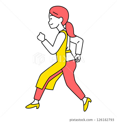 一名穿著圍裙的女子側身奔跑 126182793