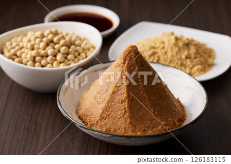 Fermented soybean foods such as miso and soy sauce 126183115