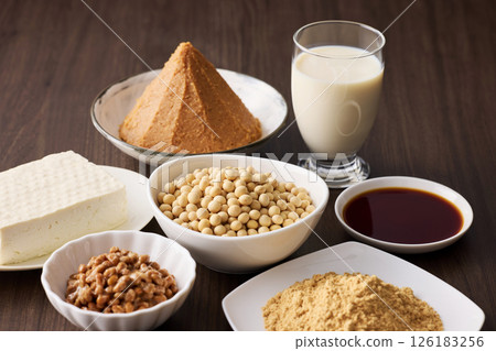 Fermented soybean foods such as miso and soy sauce 126183256