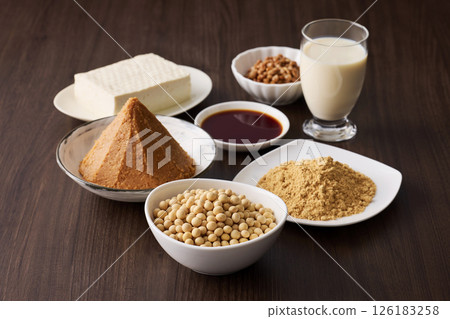 Fermented soybean foods such as miso and soy sauce 126183258