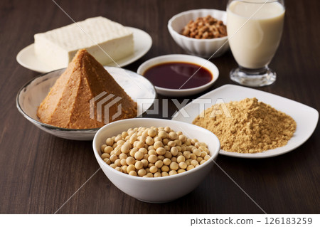 Fermented soybean foods such as miso and soy sauce 126183259