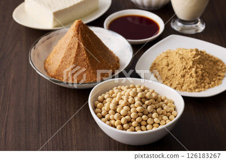 Fermented soybean foods such as miso and soy sauce 126183267