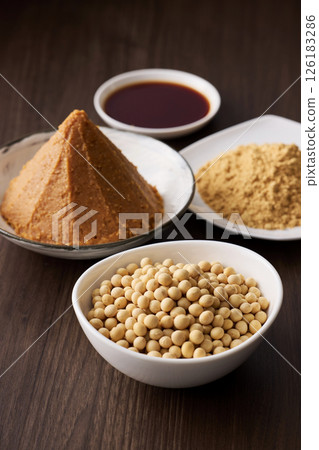 Fermented soybean foods such as miso and soy sauce 126183286
