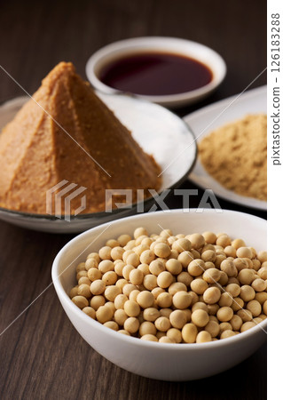 Fermented soybean foods such as miso and soy sauce 126183288