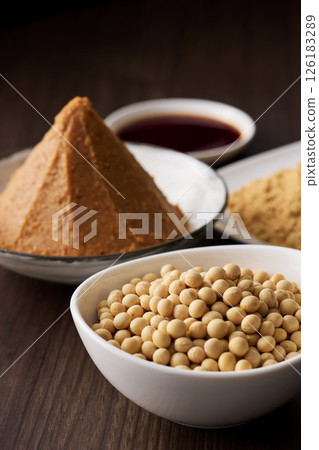 Fermented soybean foods such as miso and soy sauce 126183289
