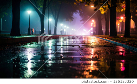 Raindrop ripple scene at the street. Background concept. Generated Image Raindrop ripple scene at the street. Background concept. Generated Image 126183320