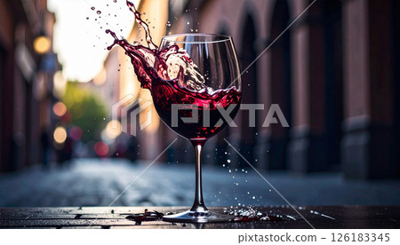 Red wine is poured into the glass in the vineyard. Background concept. Generated Image 126183345