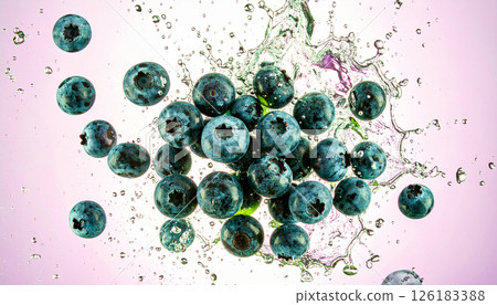 Blueberries soaked in water and making bubbles .Background concept. Generated Image Blueberries soaked in water and making bubbles .Background concept. Generated Image 126183388