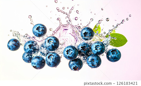 Blueberries soaked in water and making bubbles .Background concept. Generated Image 126183421