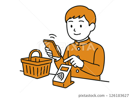 一名男學生使用智慧型手機付款的插圖 126183627
