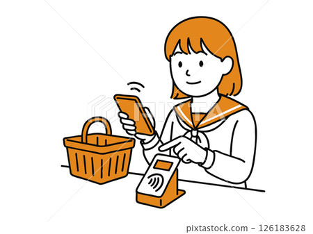 Illustration of a female student making a smartphone payment 126183628
