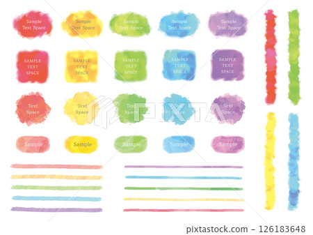 一組五個水彩畫框和許多線條 一組五個水彩畫框和許多線條 126183648