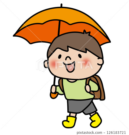一個孩子撐著傘去上學(男孩2) 一個孩子撐著傘去上學(男孩2) 126183721
