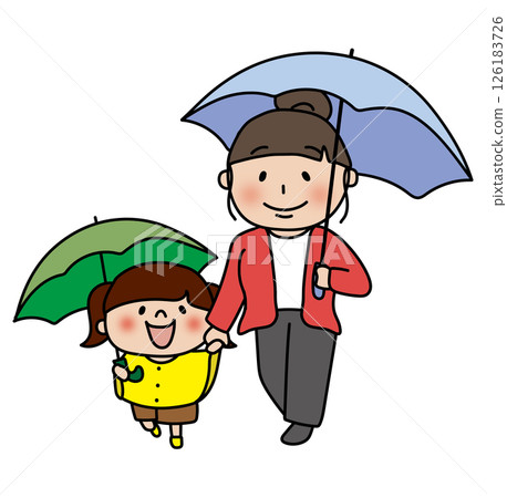 媽媽和女兒在傘下手牽手 媽媽和女兒在傘下手牽手 126183726
