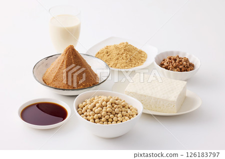 Fermented soybean foods such as miso and soy sauce 126183797