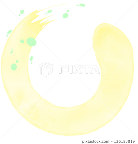 Pale yellow watercolor hand-drawn circle frame illustration material, blurred, blurred 126183819