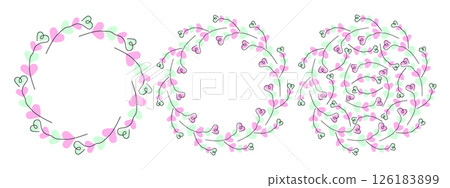 Hand drawn heart shaped twigs on heart shaped spots Confetti shades Circle Frames and Background Set 126183899