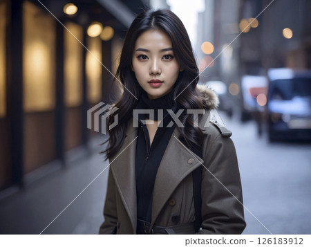 黃昏時分街角的一位女士，由人工智慧產生的圖像 126183912