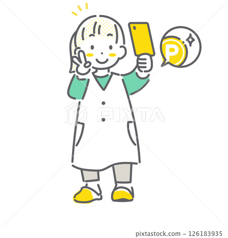 A child using a smartphone safely and happily - simple and cute line drawing illustration 126183935